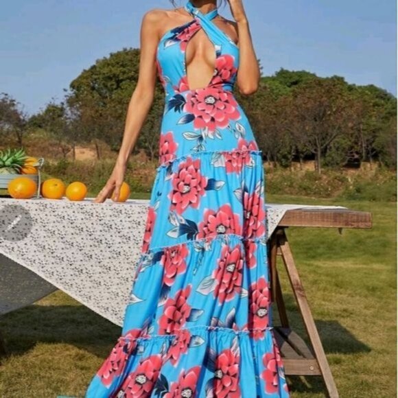 MULTICOLOR BOHO TIERED MAXI DRESS - Picture 3 of 8
